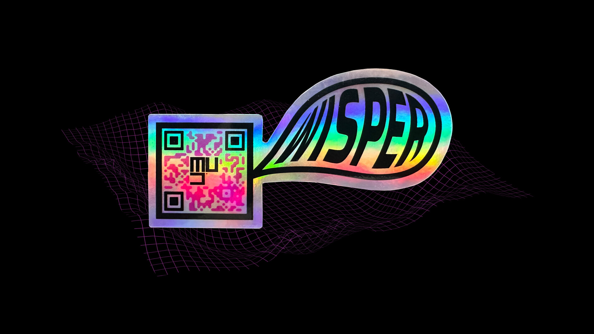 Wisper logo over a glb of a crater with a grid texture