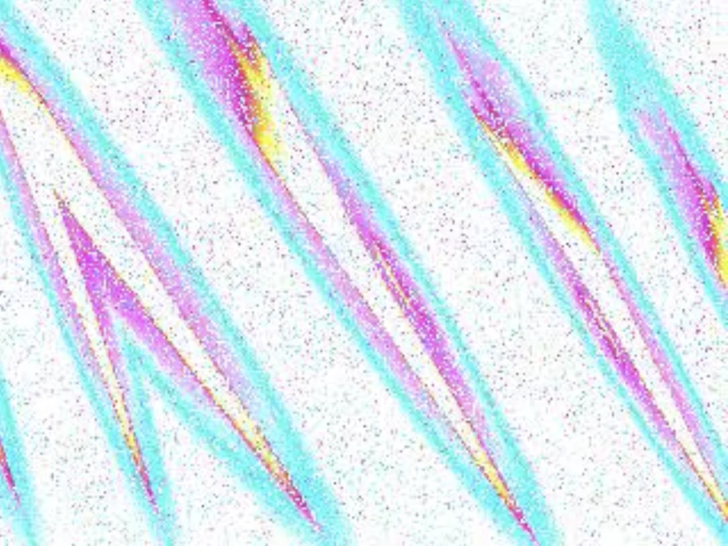 Abstract pattern of diagonal streaks in pink, teal, purple, and yellow on a white background.